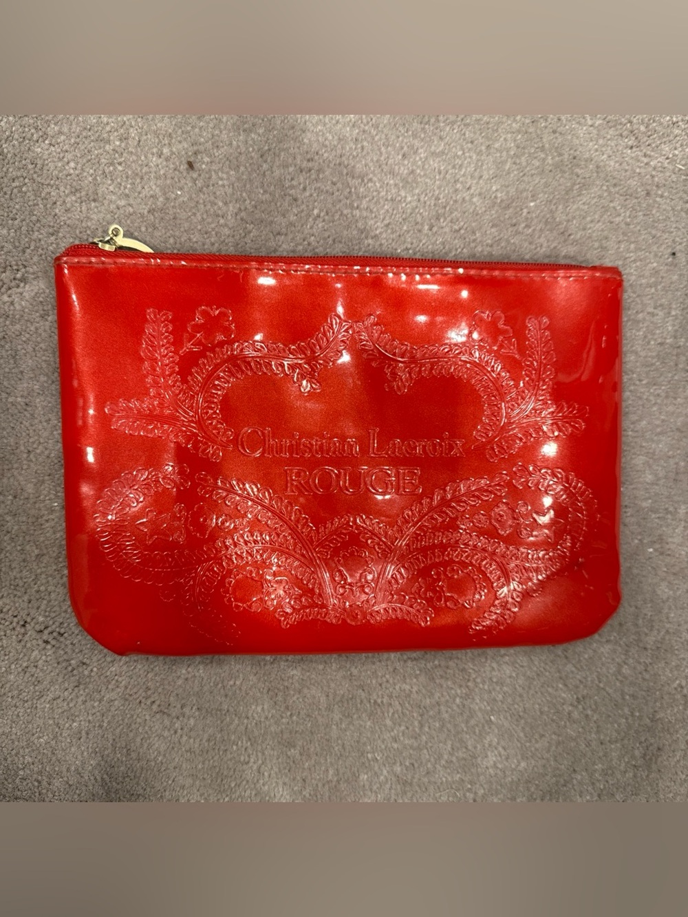 Christian Lacroix Red Embossed Patent Cosmetic Pouch